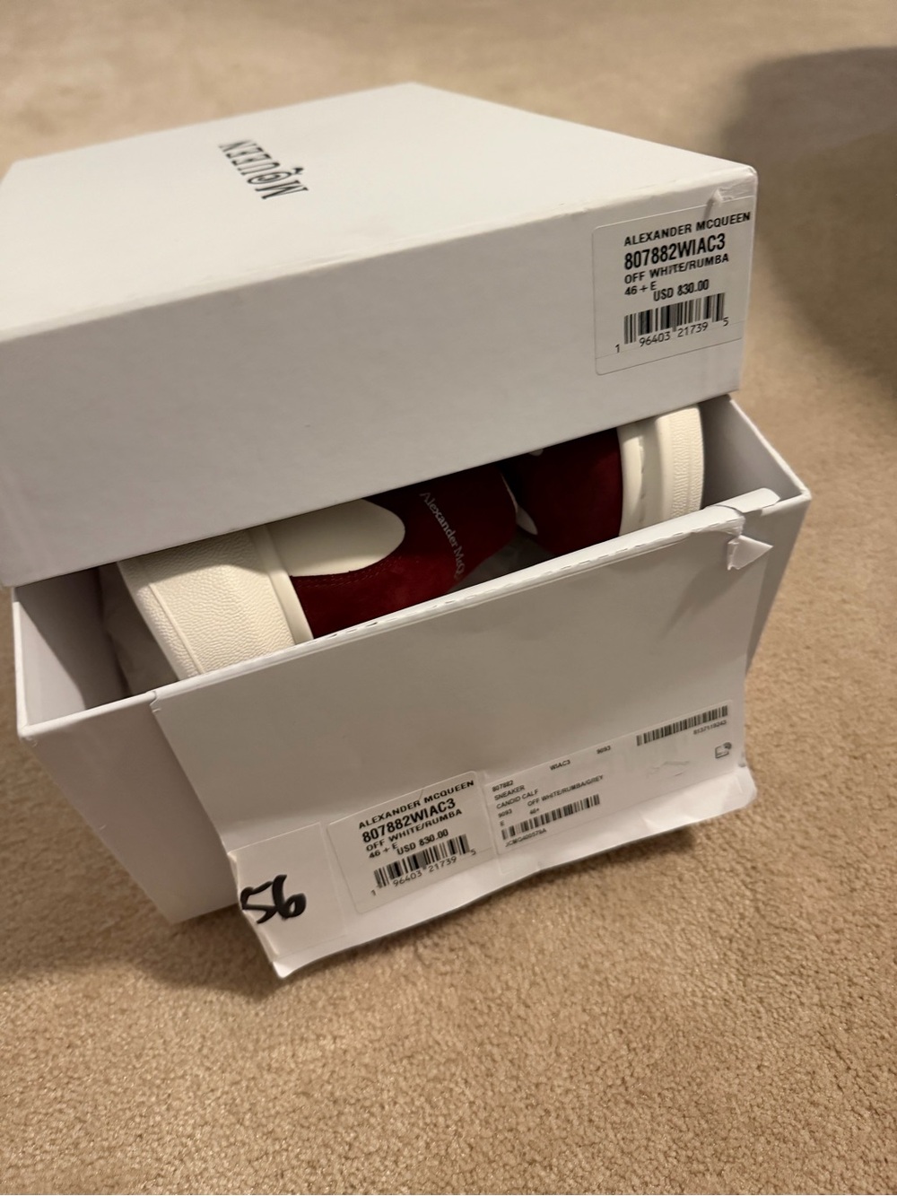 Alexander McQueen White Leather Sneakers with Burgundy Suede & Gray Details - Picture 7 of 7